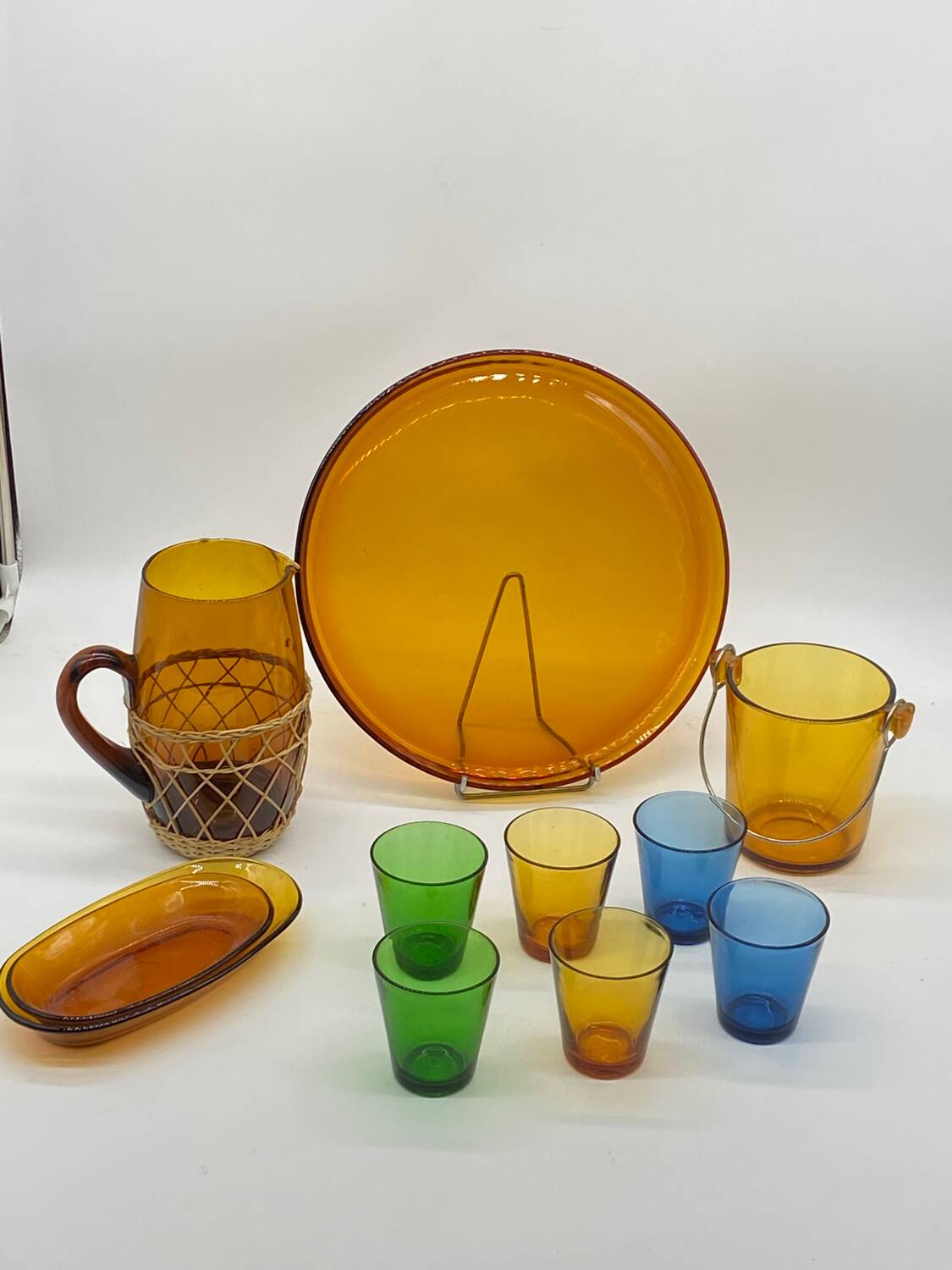 Service à apéritif vintage en verre de couleurs, Duralex-Vereco