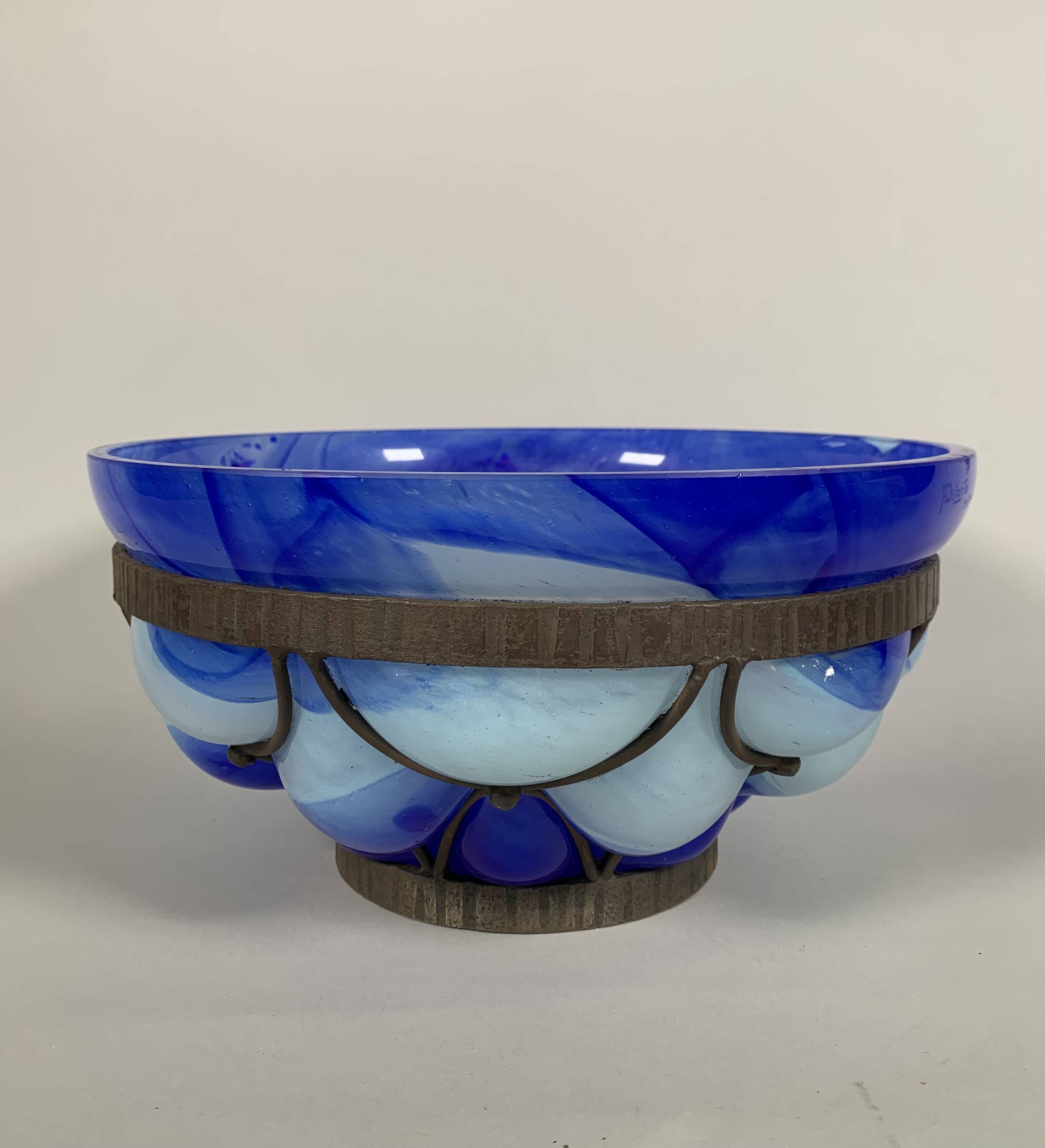 Coupe En Verre  Et Fer Forgé André Delatte (1887-1953) Nancy Art Deco