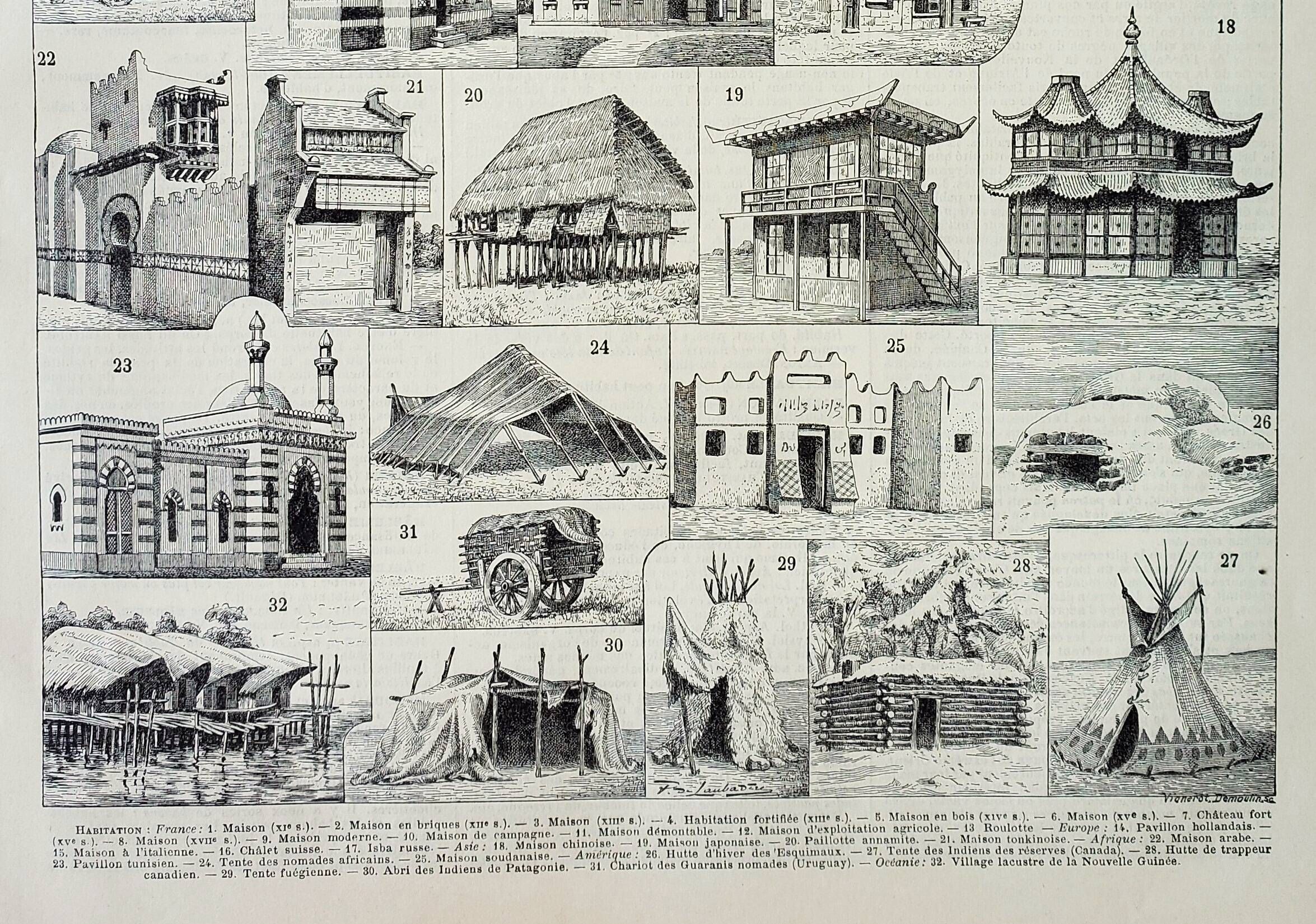 Old engraving 1898, Old dwelling 2, architecture • Original and vintage lithograph