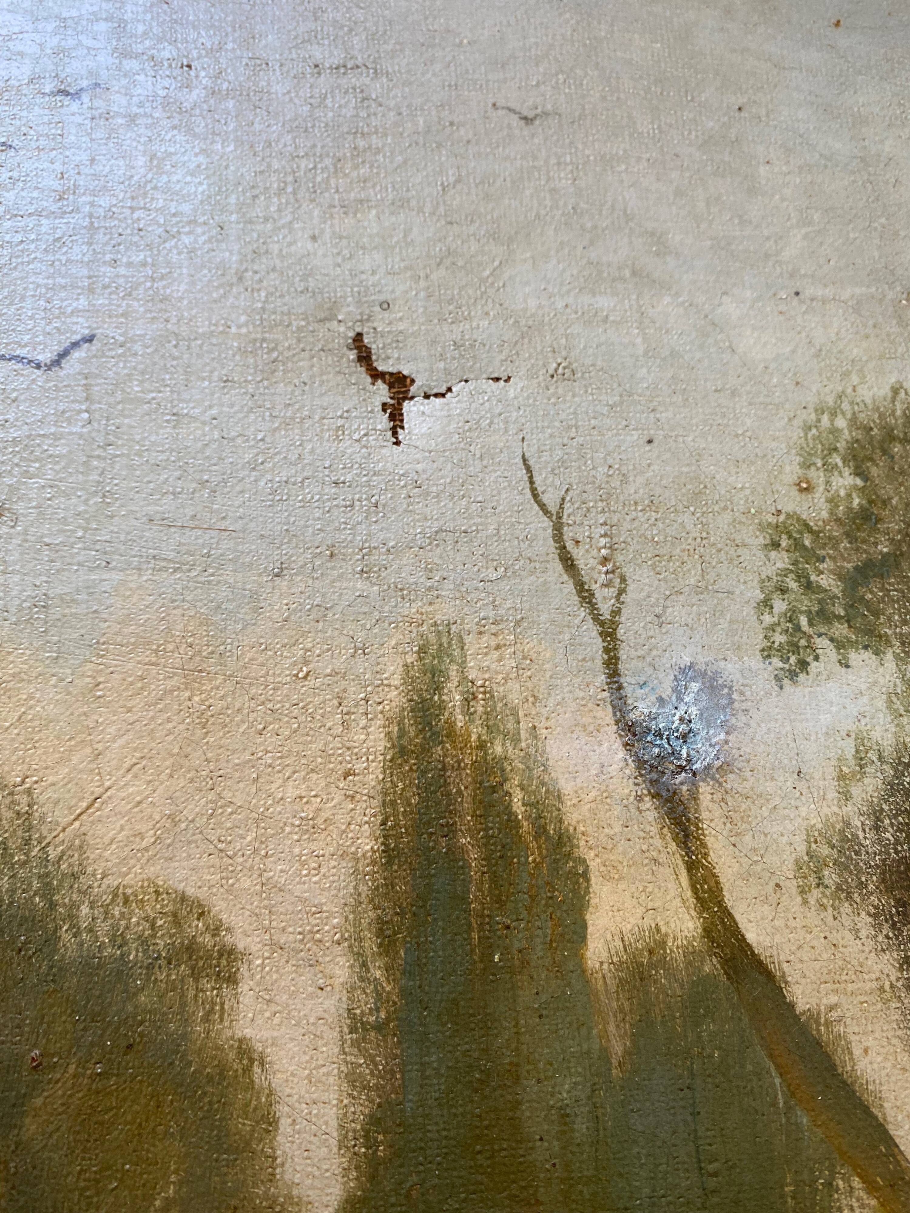 Painting Barbizon "animated landscape" HST XIX° century for restoration