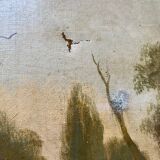 Painting Barbizon "animated landscape" HST XIX° century for restoration