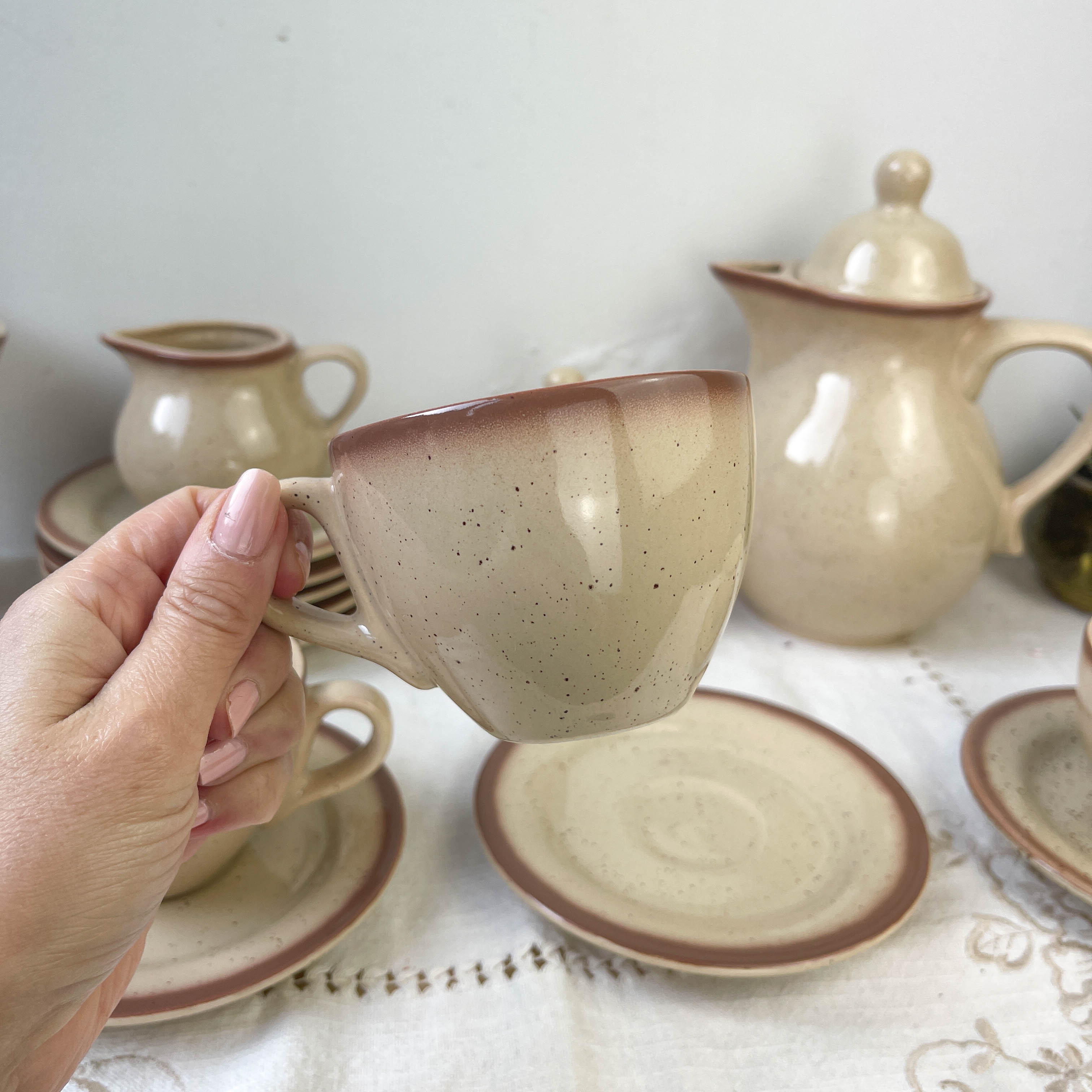 Mid-century speckled stoneware coffee set from the 20th century