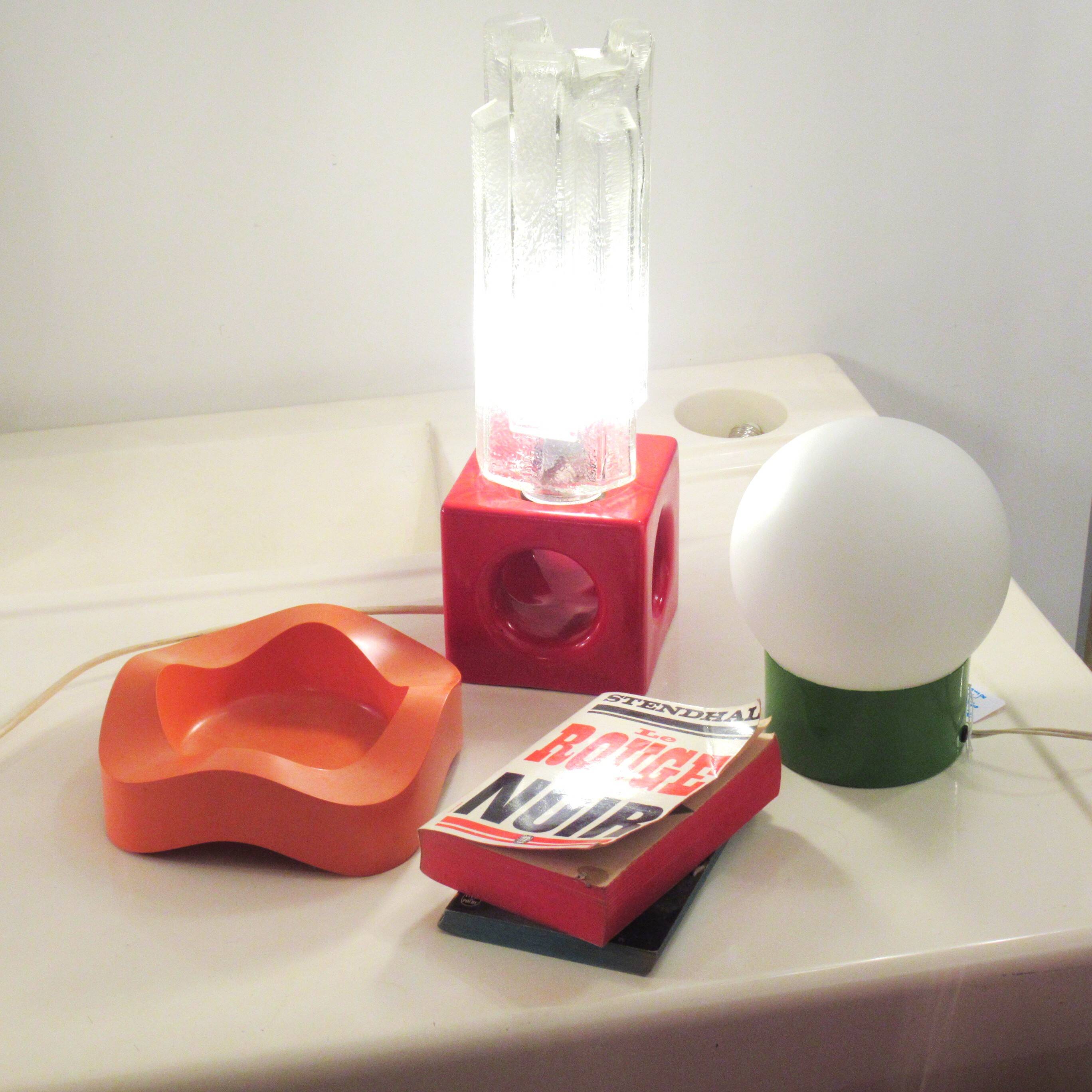 Vintage ceramic and glass lamp from the 1960s.