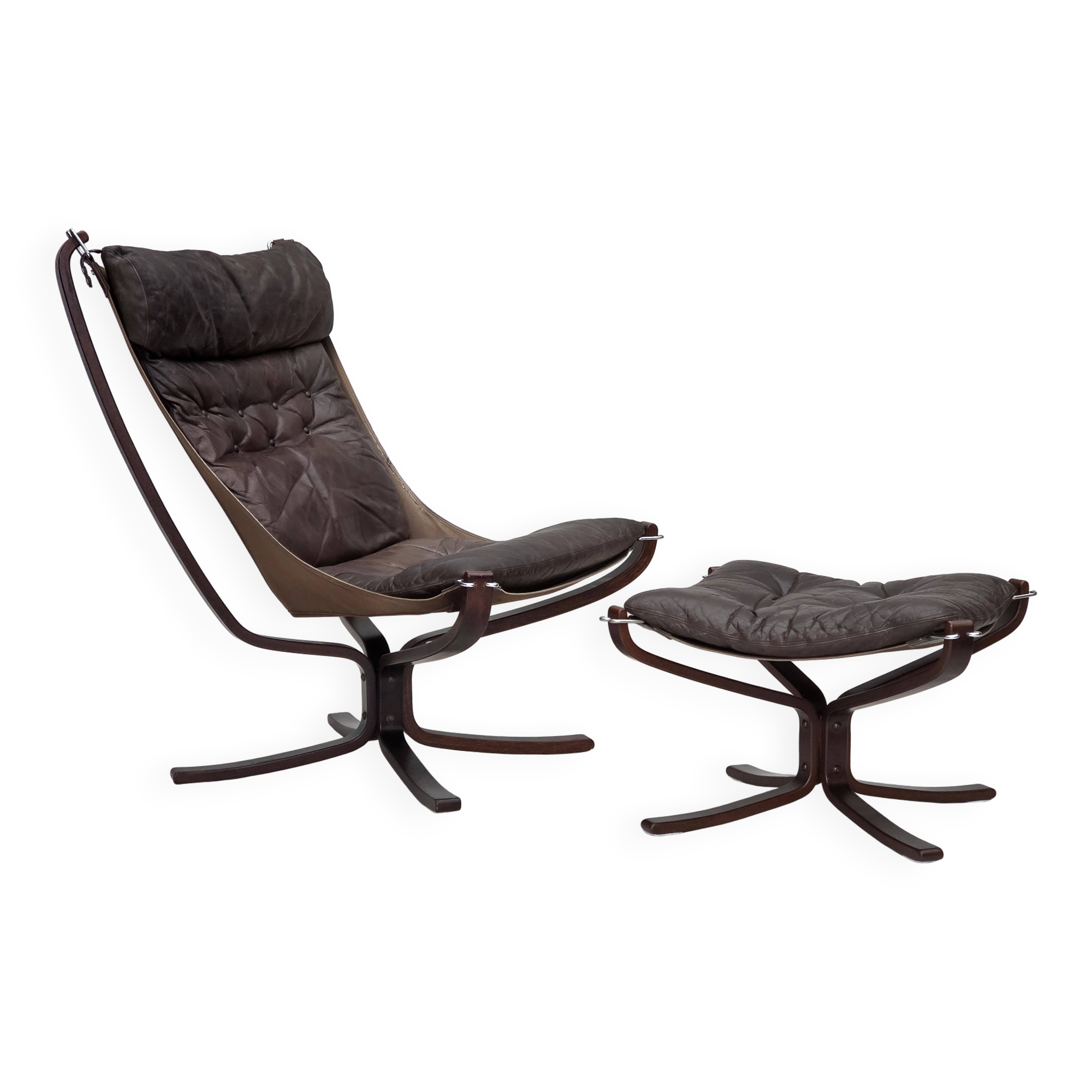1970s, Norwegian design by Sigurd Ressel, chair "Falcon" with footstool.