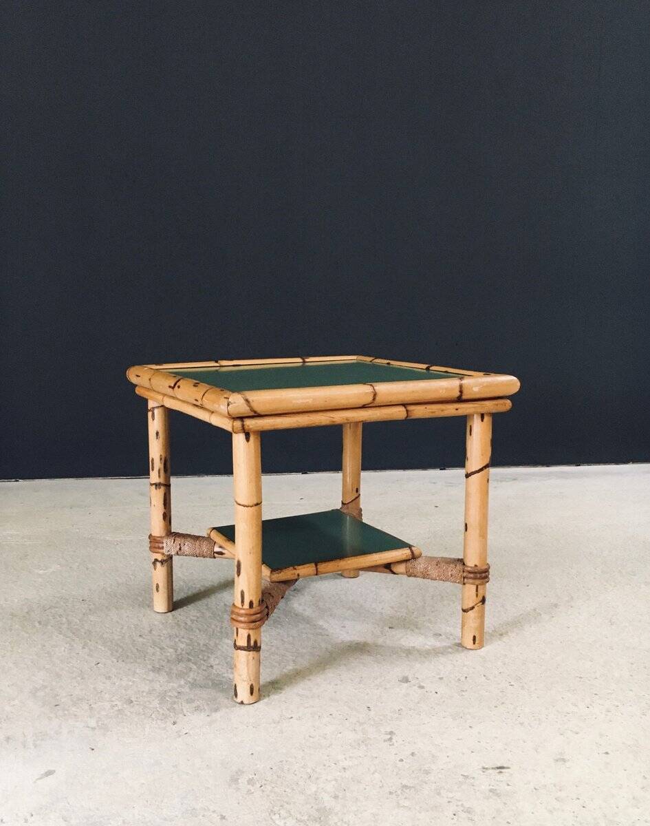 Mediterranean Bamboo Side Table in the style of Audoux Minet, France, 1950s