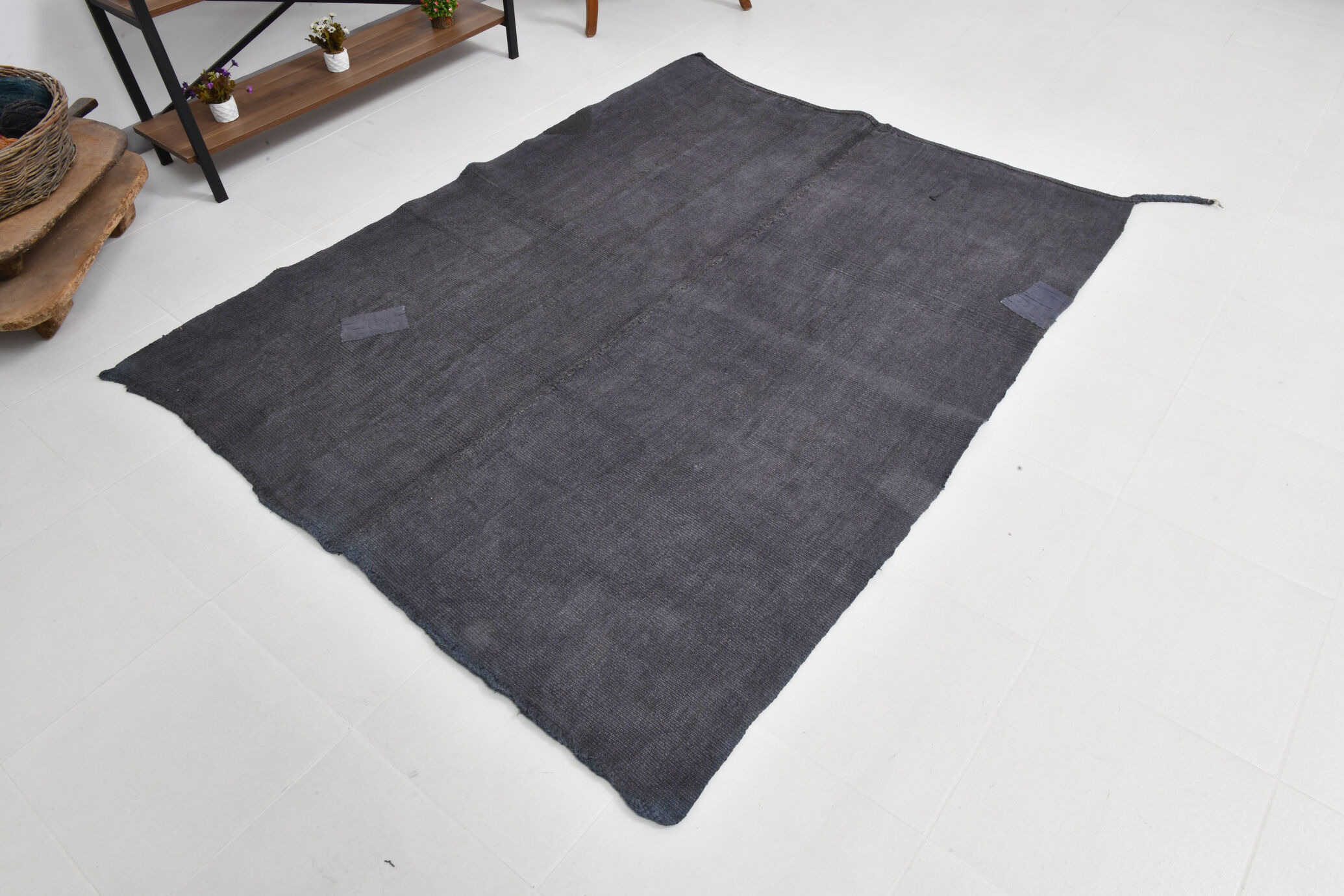 Patchy handmade hemp rug, 164x204cm