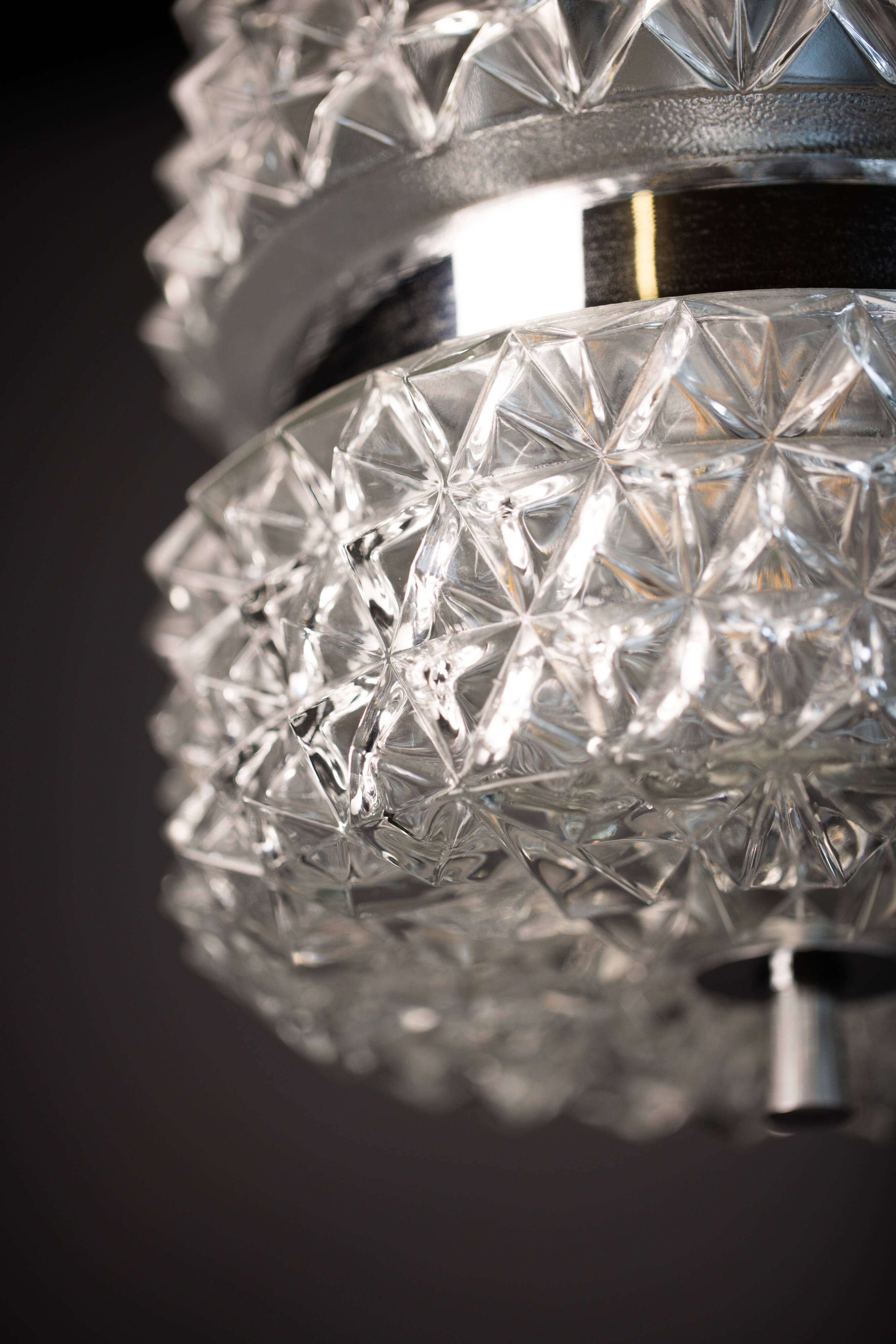 Vintage Crystal Glass Chandelier: Mid-Century Modern Austrolux Pendant Ligh