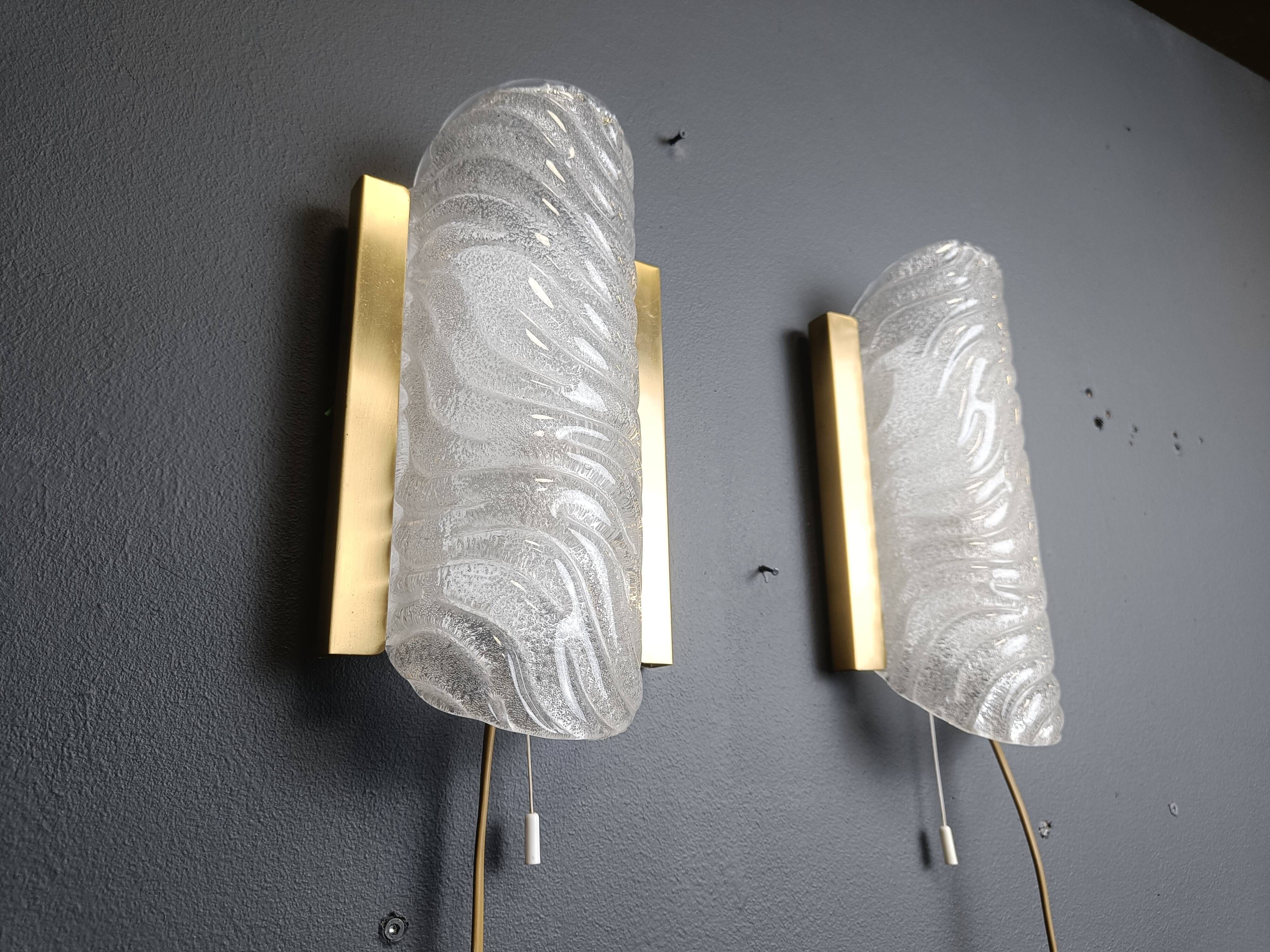 Pair of brass and glass wall lights by Fischer Leuchten, 1960s