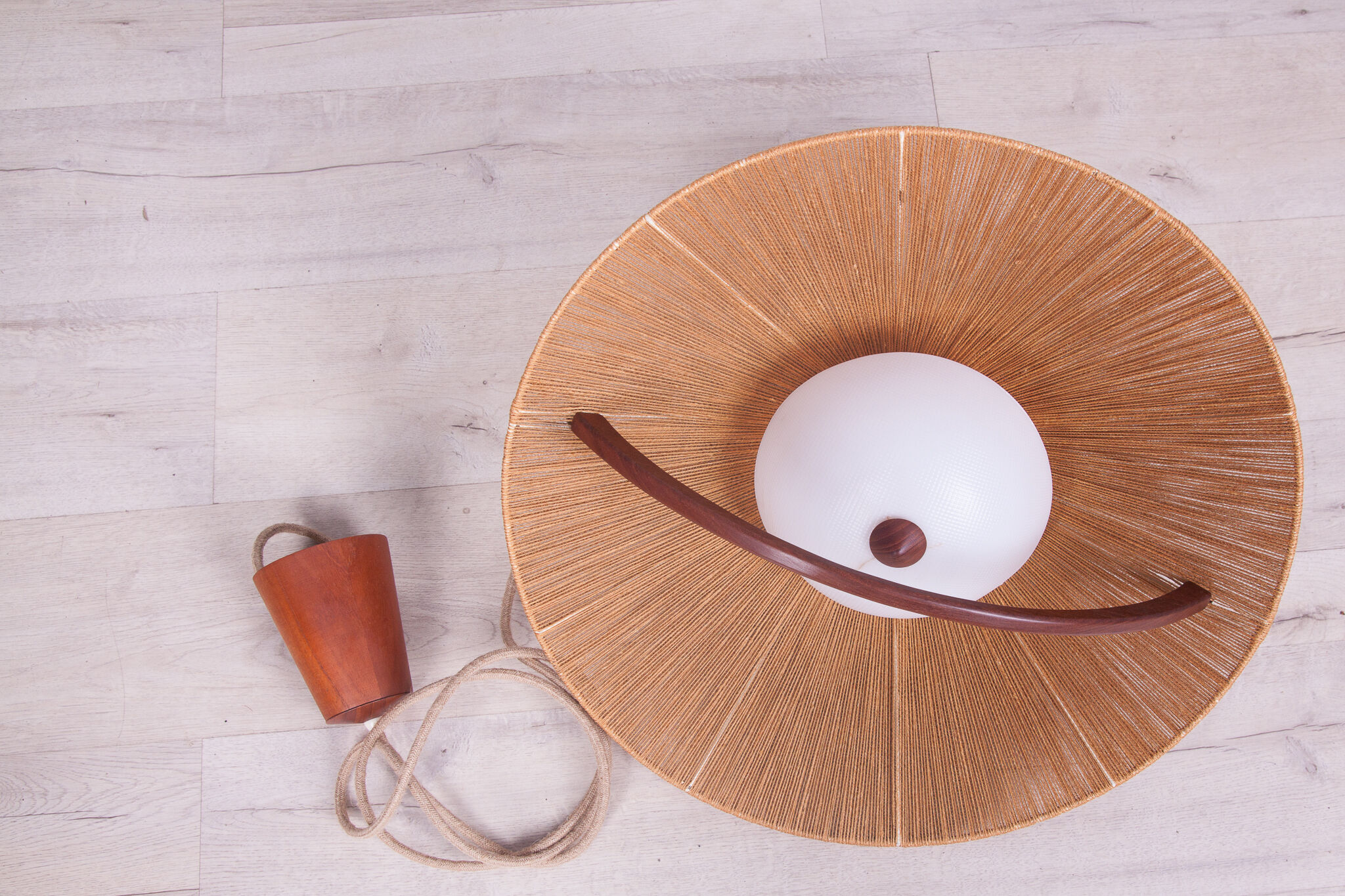 Ceiling Lamp in Teak and Sisal from Temde, 1960s