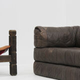 Canapé vintage en cuir patchwork des années 1970