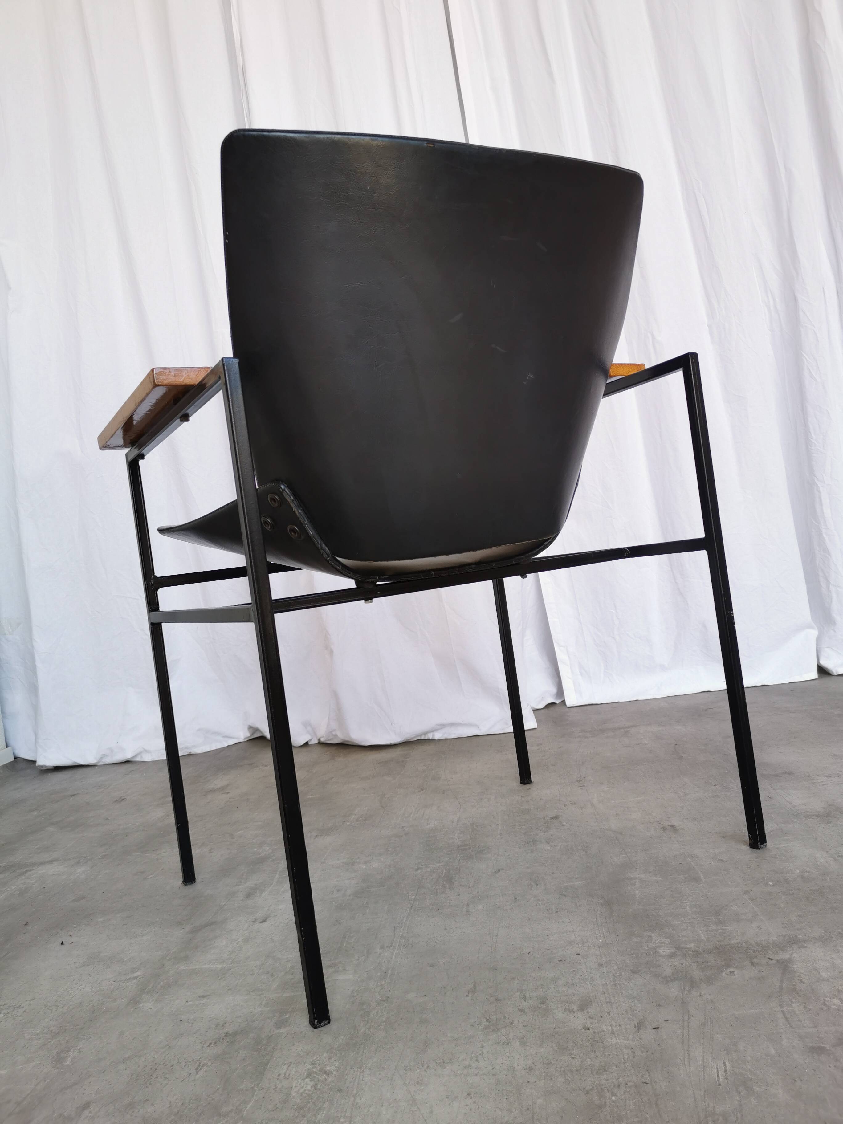 Vintage Niko Kralj Lounge Chair: Black Skai Leather & Wood Armrests