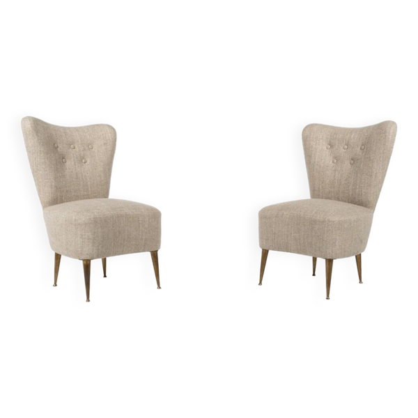 Mid-Century Modern Pair of Beige Italian Chairs, 1950s