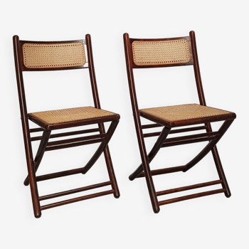Folding chairs in wood and cane, 80's