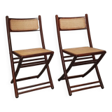 Folding chairs in wood and cane, 80's