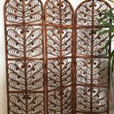 Paravent Peacock Vintage Osier Rotin 3 Volets