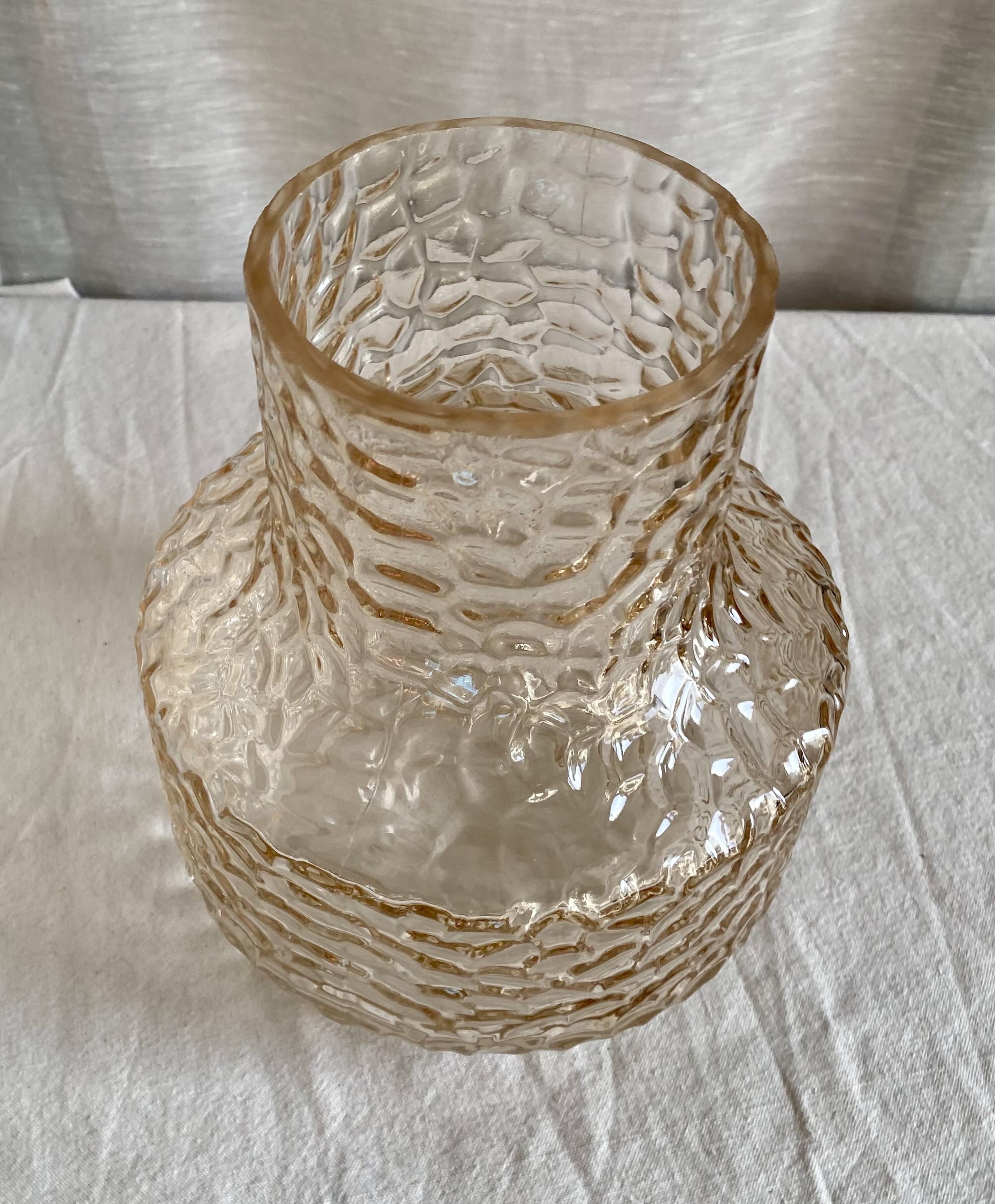 Vintage Scandinavian vase from the 1960s, textured tinted glass