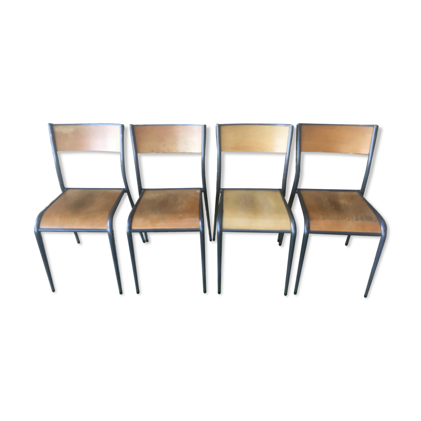 4 vintage school chairs, compass legs