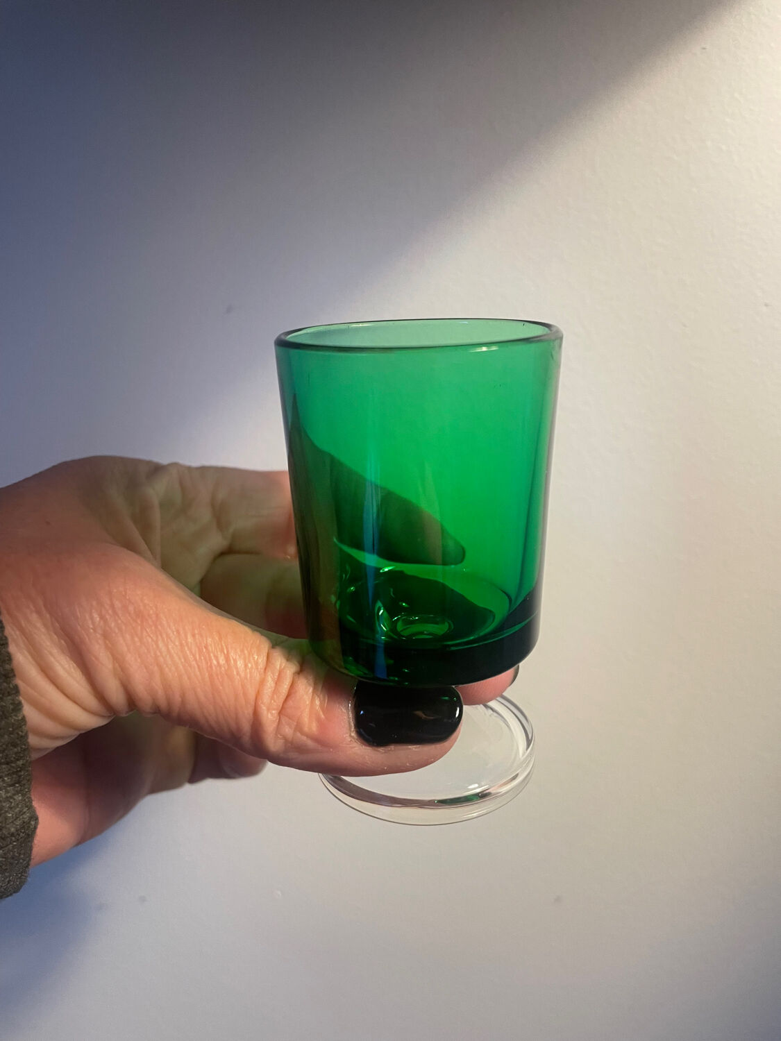 3 two-coloured green digestif glasses Luminarc