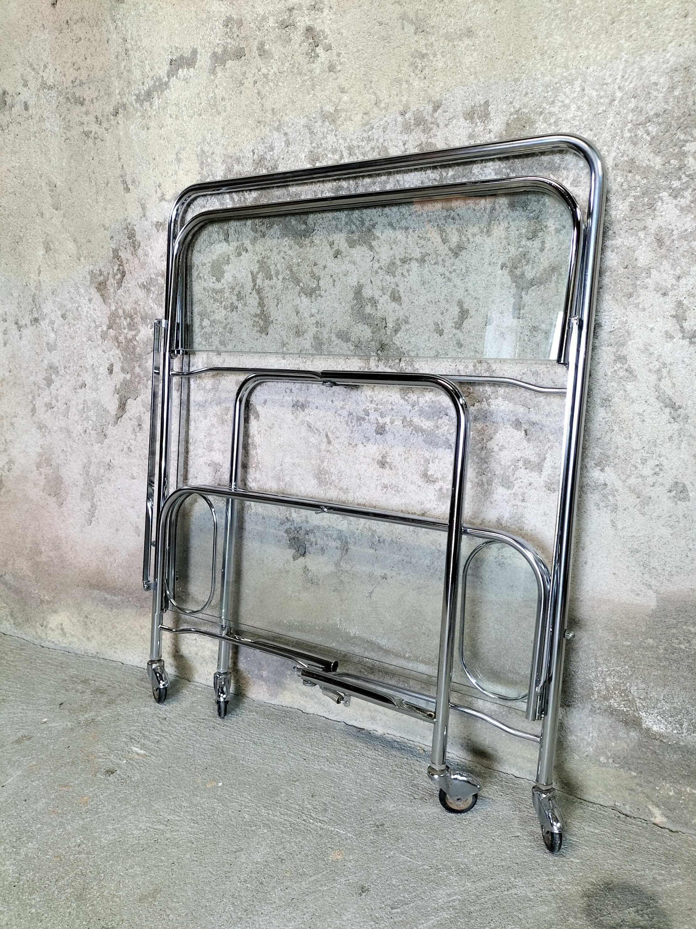 Desserte pliante chrome et verre années 70