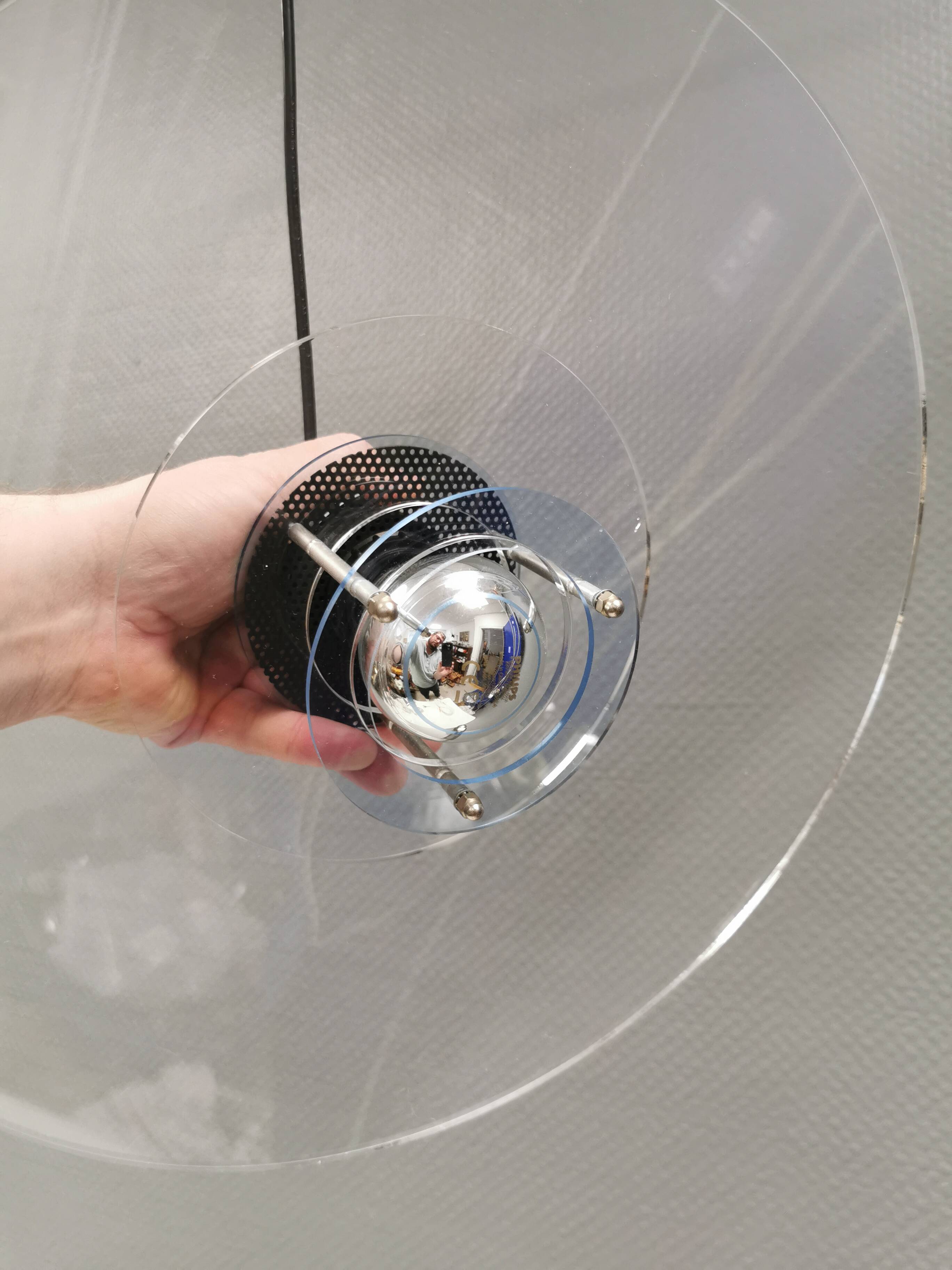 Danish space-age hanging lamp in transparent and blue plexi 1980s
