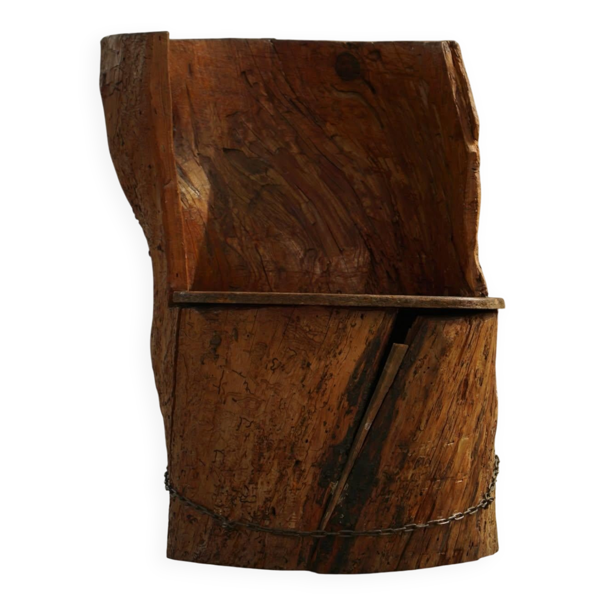 Chair made from hand-carved pine with storage, modern Swedish style, wabi-sabi, 1900s.