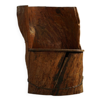 Chair made from hand-carved pine with storage, modern Swedish style, wabi-sabi, 1900s.