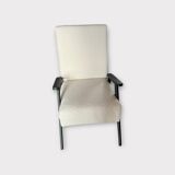 Scandinavian style armchair with vintage compass feet in terry fabric and wood