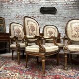 Suite of Five Armchairs with Back Medallion Louis XVI Style