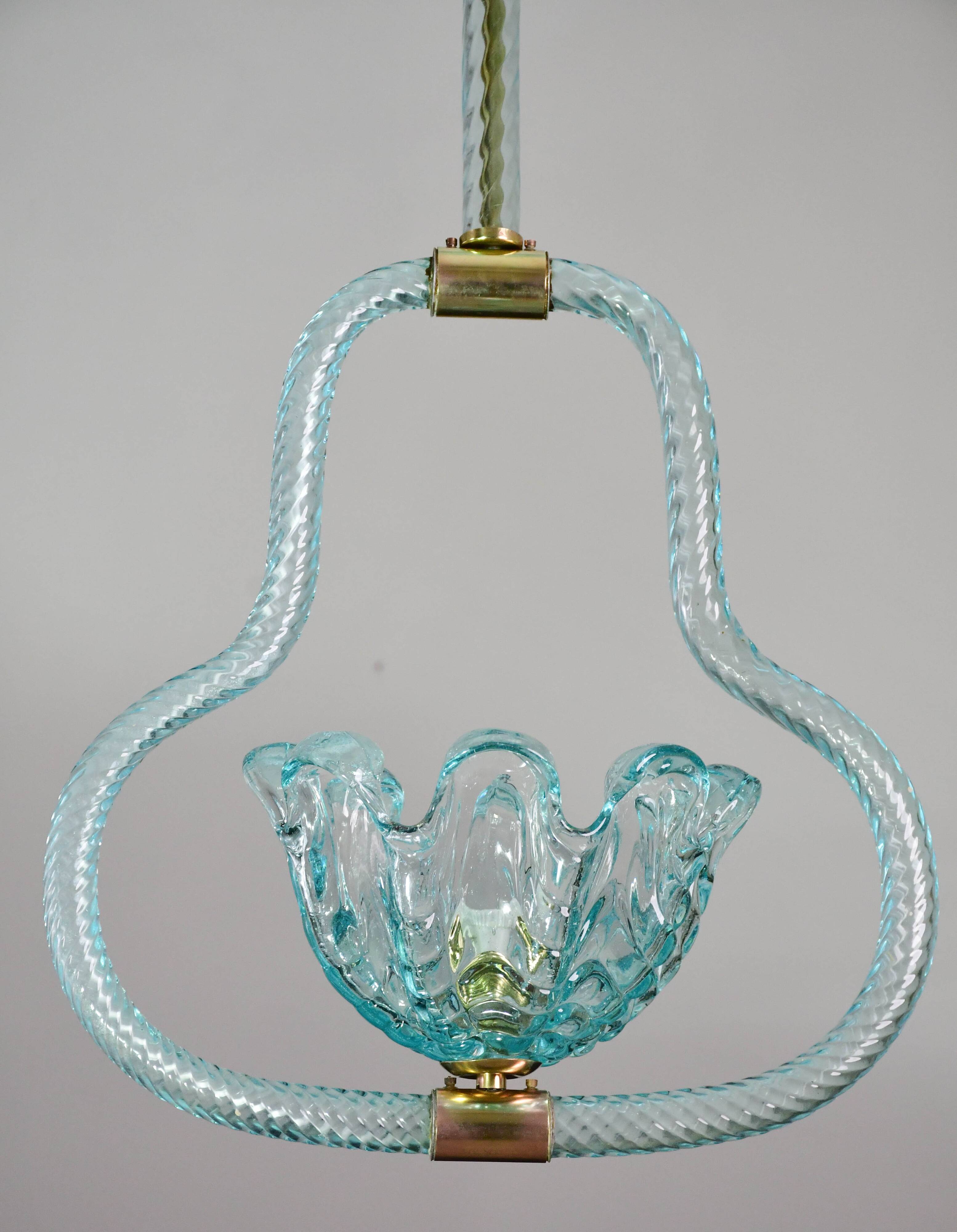 Blu acquamarine Murano glass chandelier by Barovier e Toso, 1940s