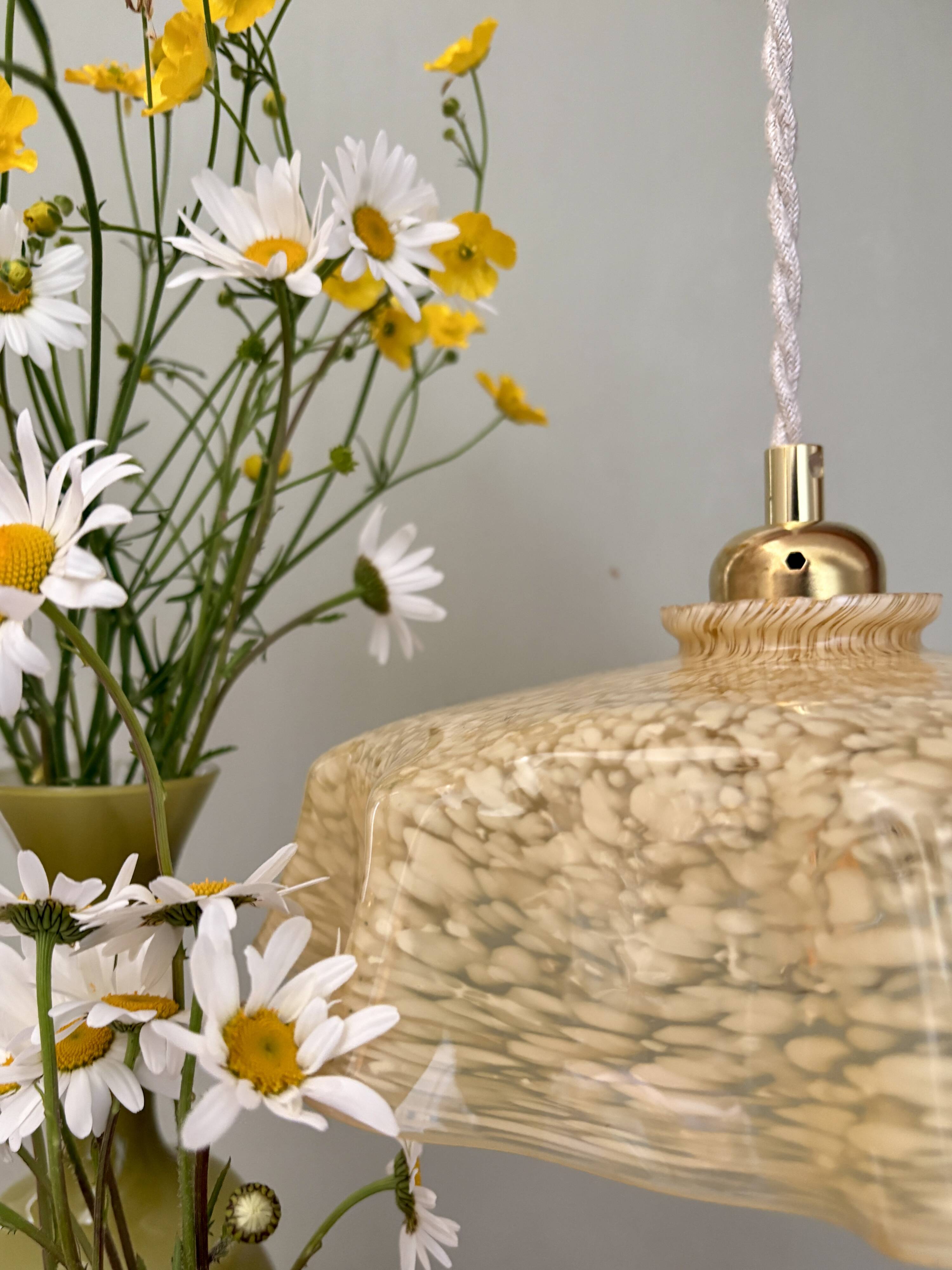 Vintage yellow Clichy glass lampshade pendant light