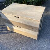 Commode en pin patiné crème, bleu foncé, 2 tiroirs