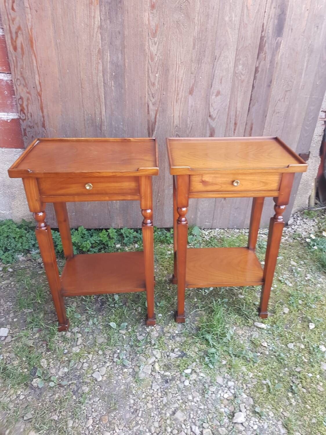 Pair of bedside nightstands with vintage wooden drawer