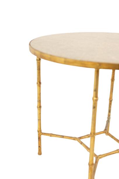 Golden metal side table with a grey marble top, 20th century.
