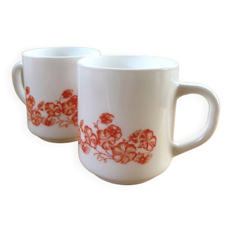 Pair of Vintage Arcopal Mugs – Orange Floral Pattern