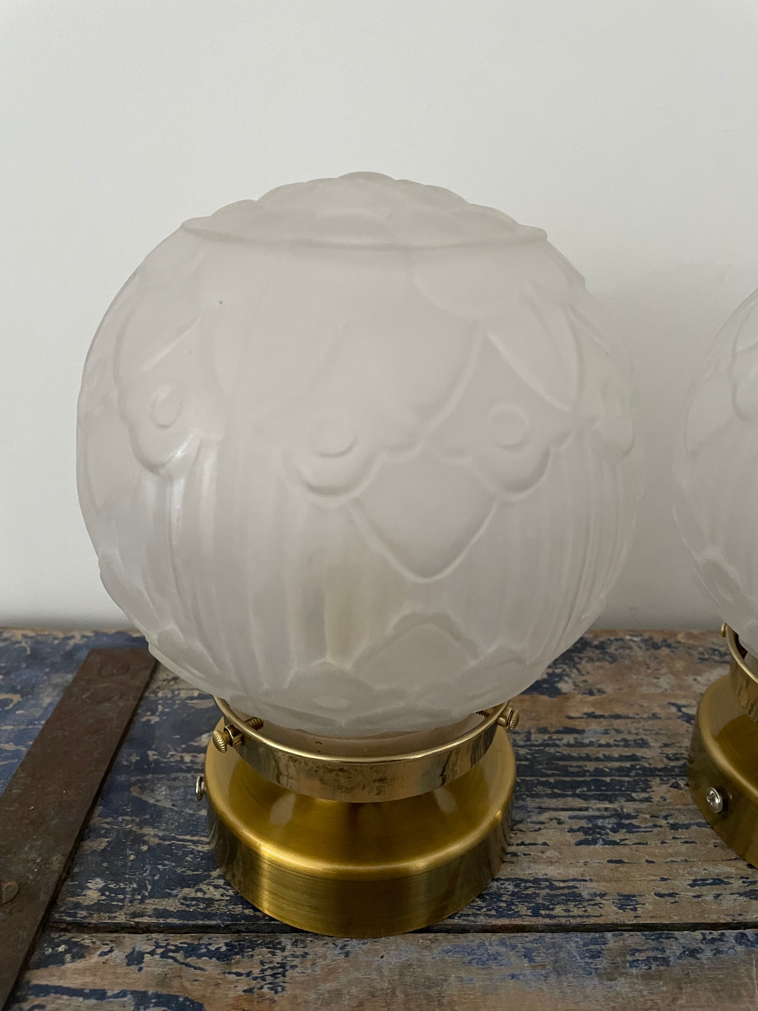 Pair of new electrified Art Deco globe sconces