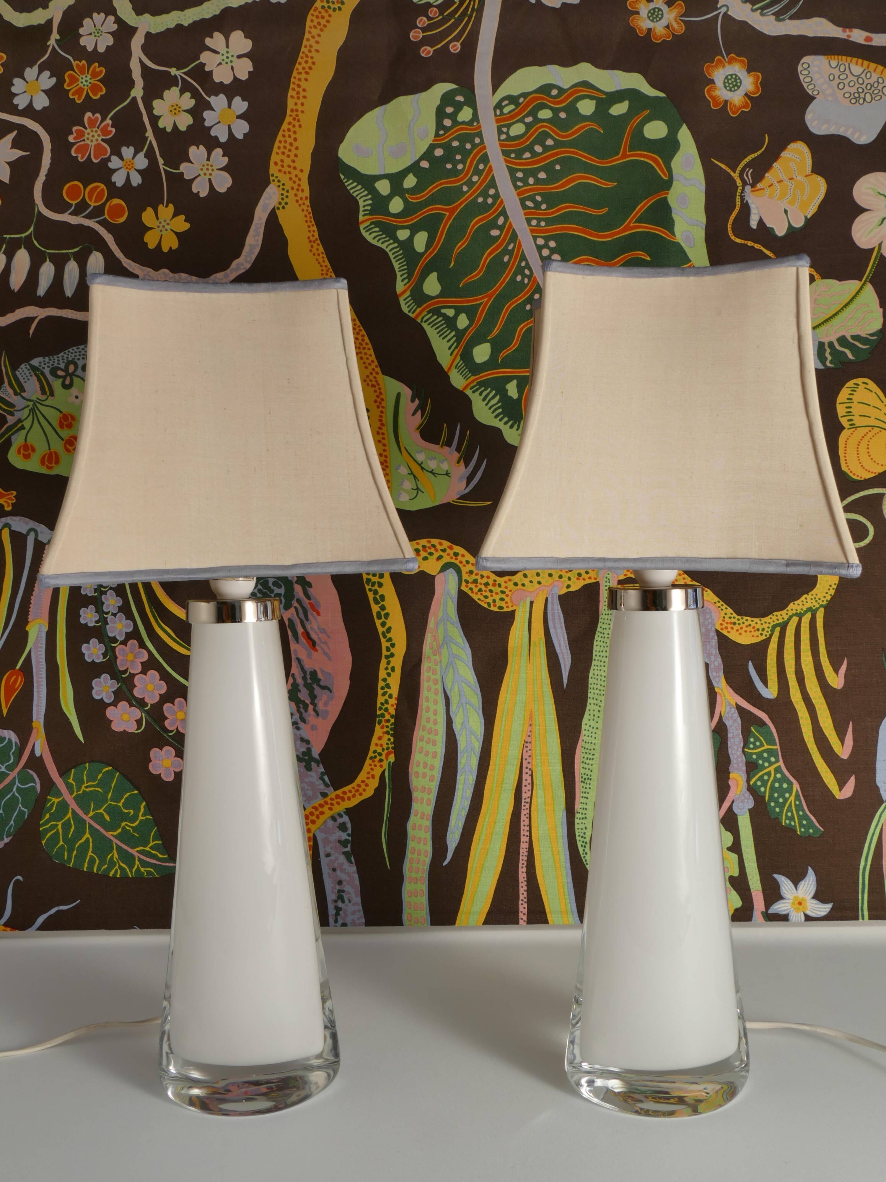 Large White Crystal Glass Table Lamps, Carl Fagerlund, Orrefors, 1960, Set of 2