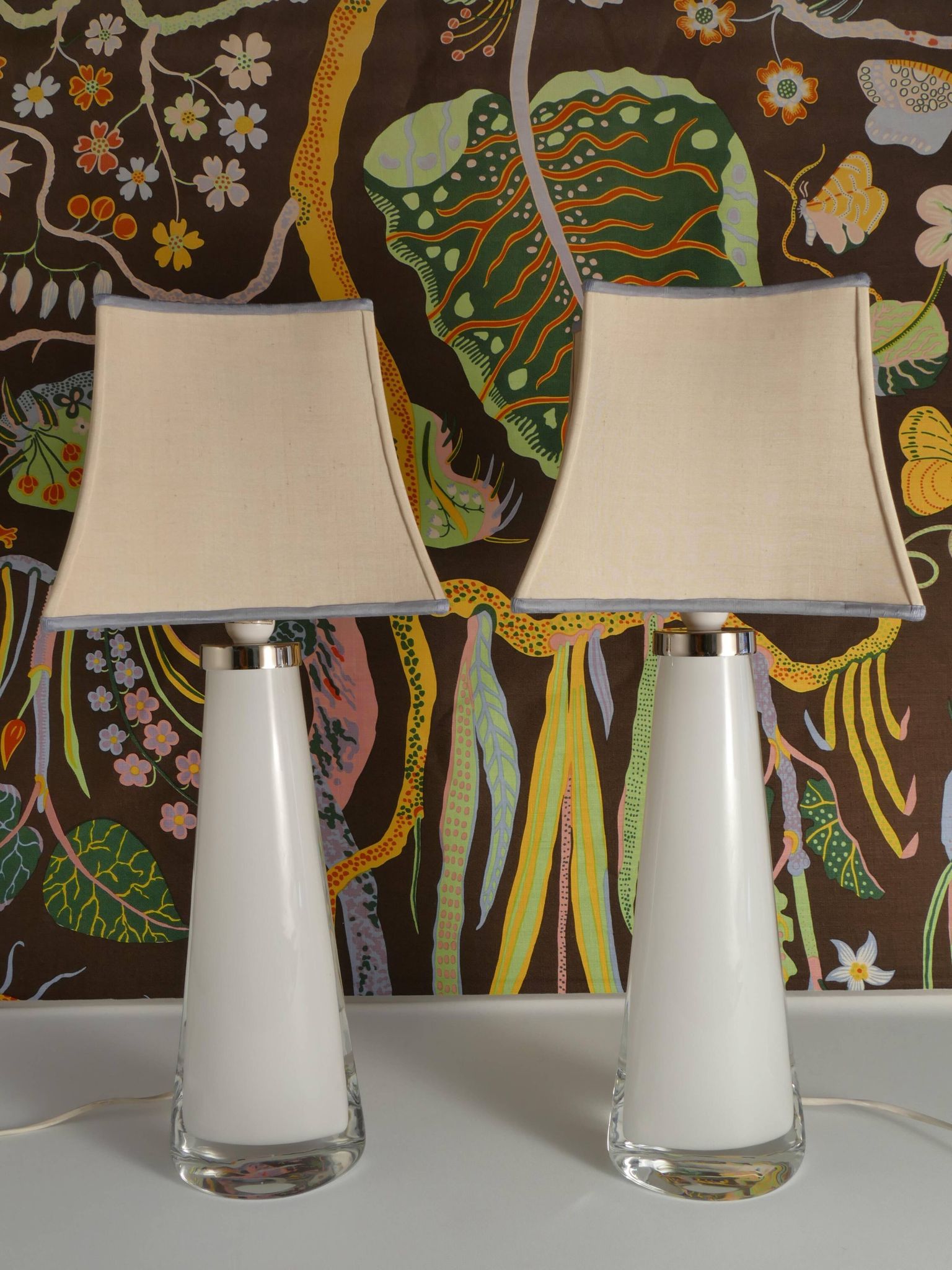 Large White Crystal Glass Table Lamps, Carl Fagerlund, Orrefors, 1960, Set of 2