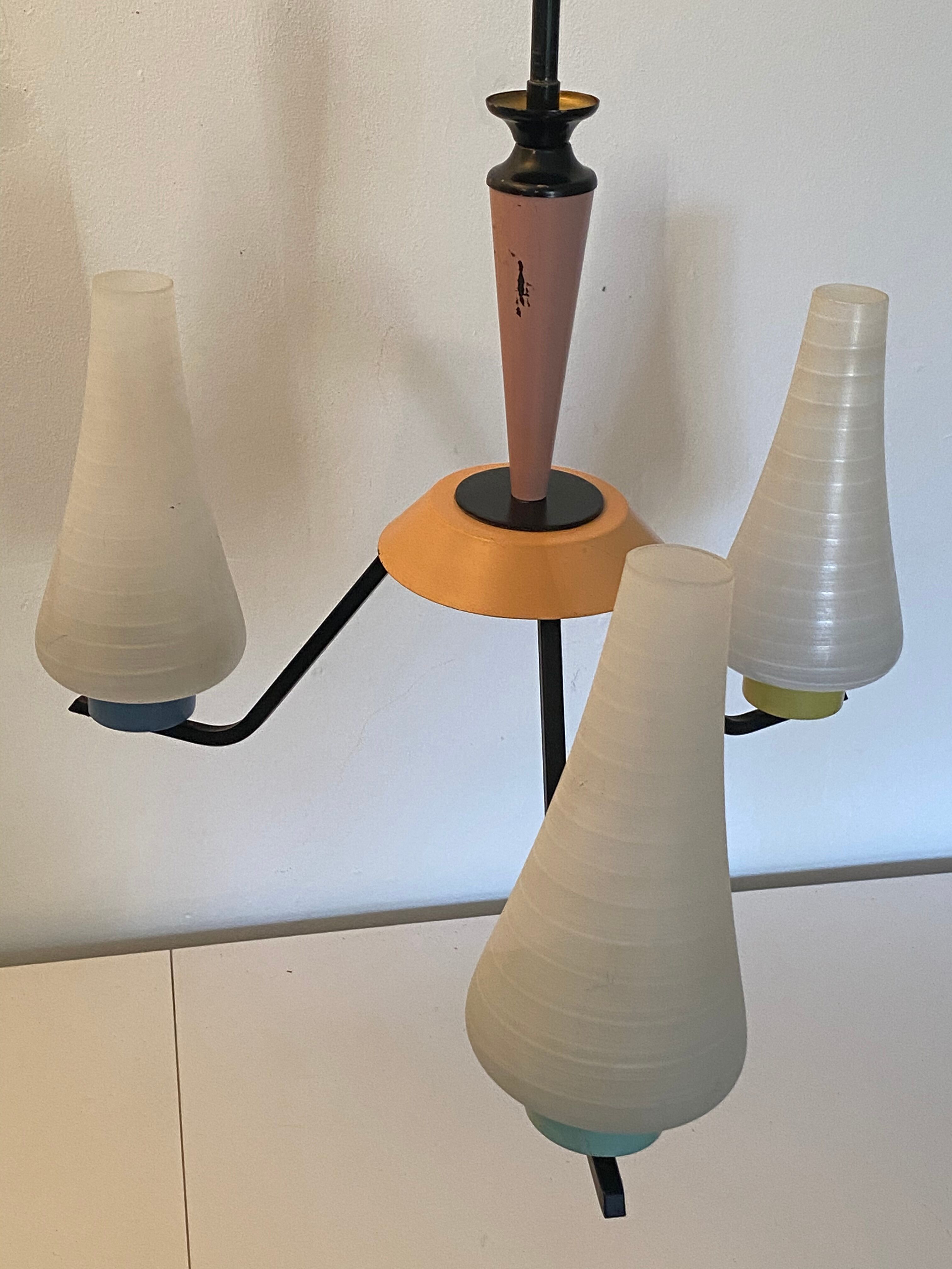 Vintage milk glass pastel color hanging lamp