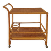 1960s Luxury Handcrafted and Elegant Bar Cart in Bamboo e Rattan. Made in I