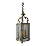 Old pendant lantern light fixture 2 lights in bronze glass decoration hall entrance