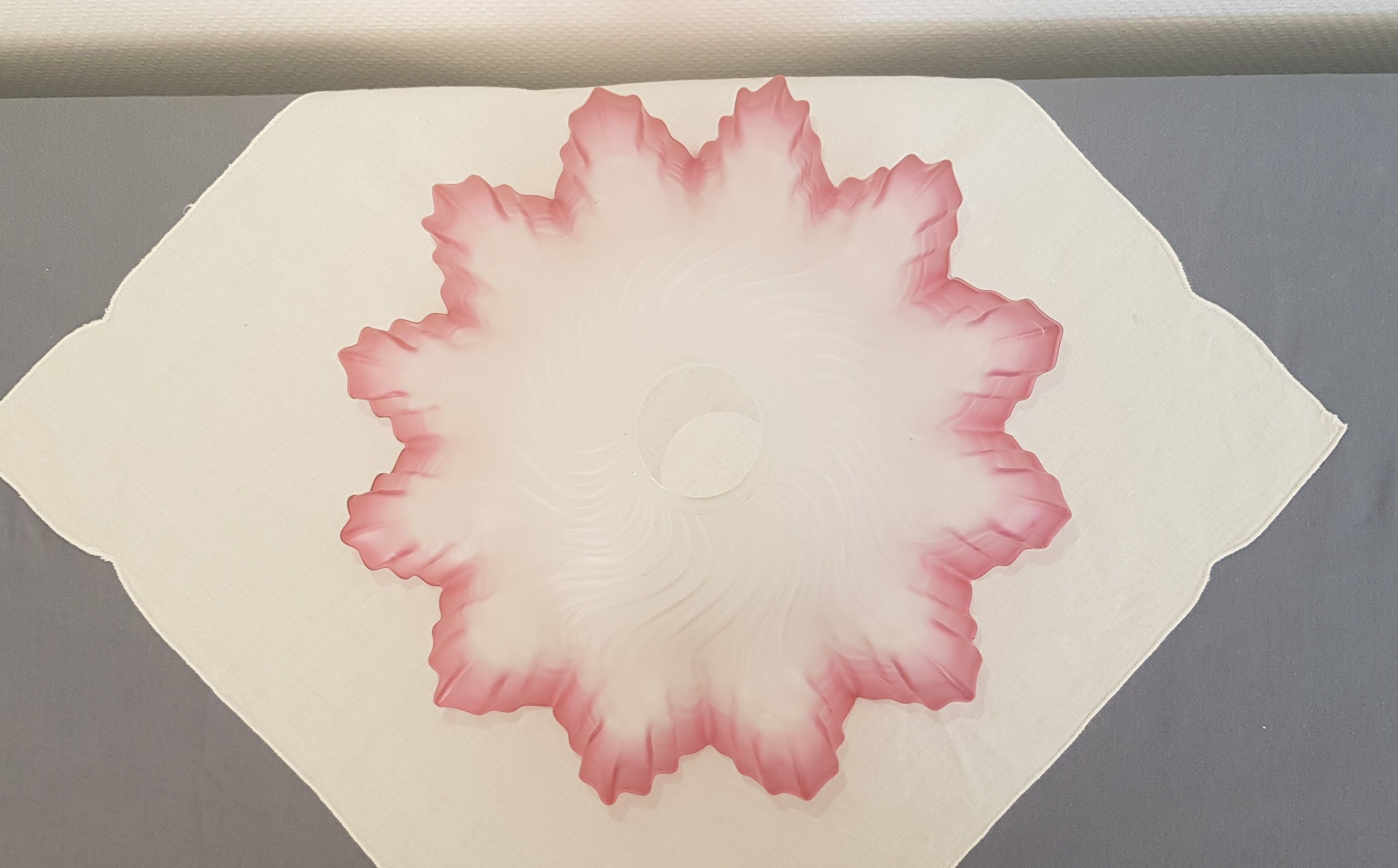 Old glass and pink lace lampshade