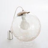 Vintage ceiling lamp in chrome metal and glass. France 1960