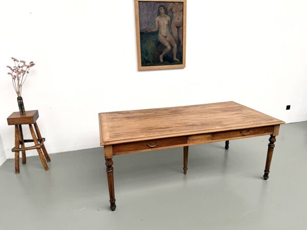 Table de ferme à 5 pieds en hêtre et 4 tiroirs, années 1950