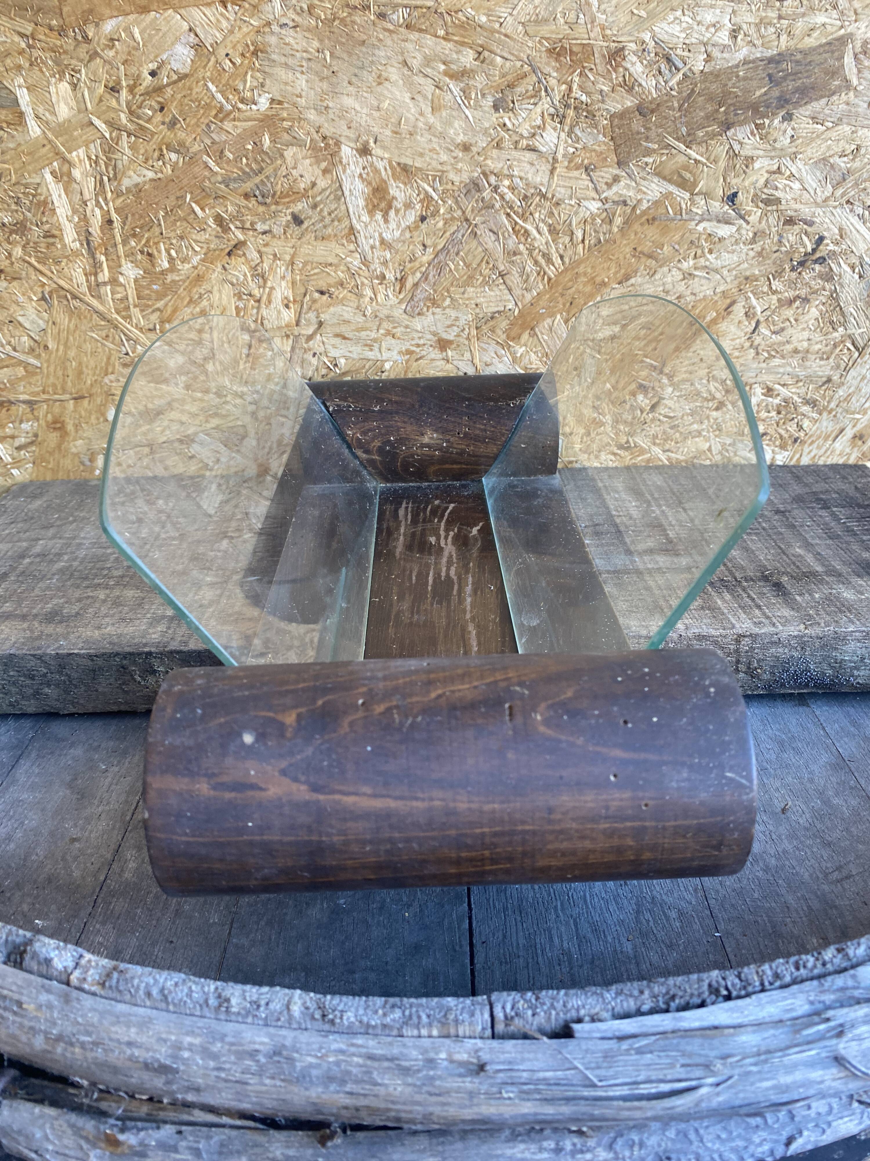 Aperitif Server Vintage Art Deco Wood + Brass + Glass Plates