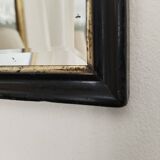 Antique Napoleon III beveled mirror, black and gold