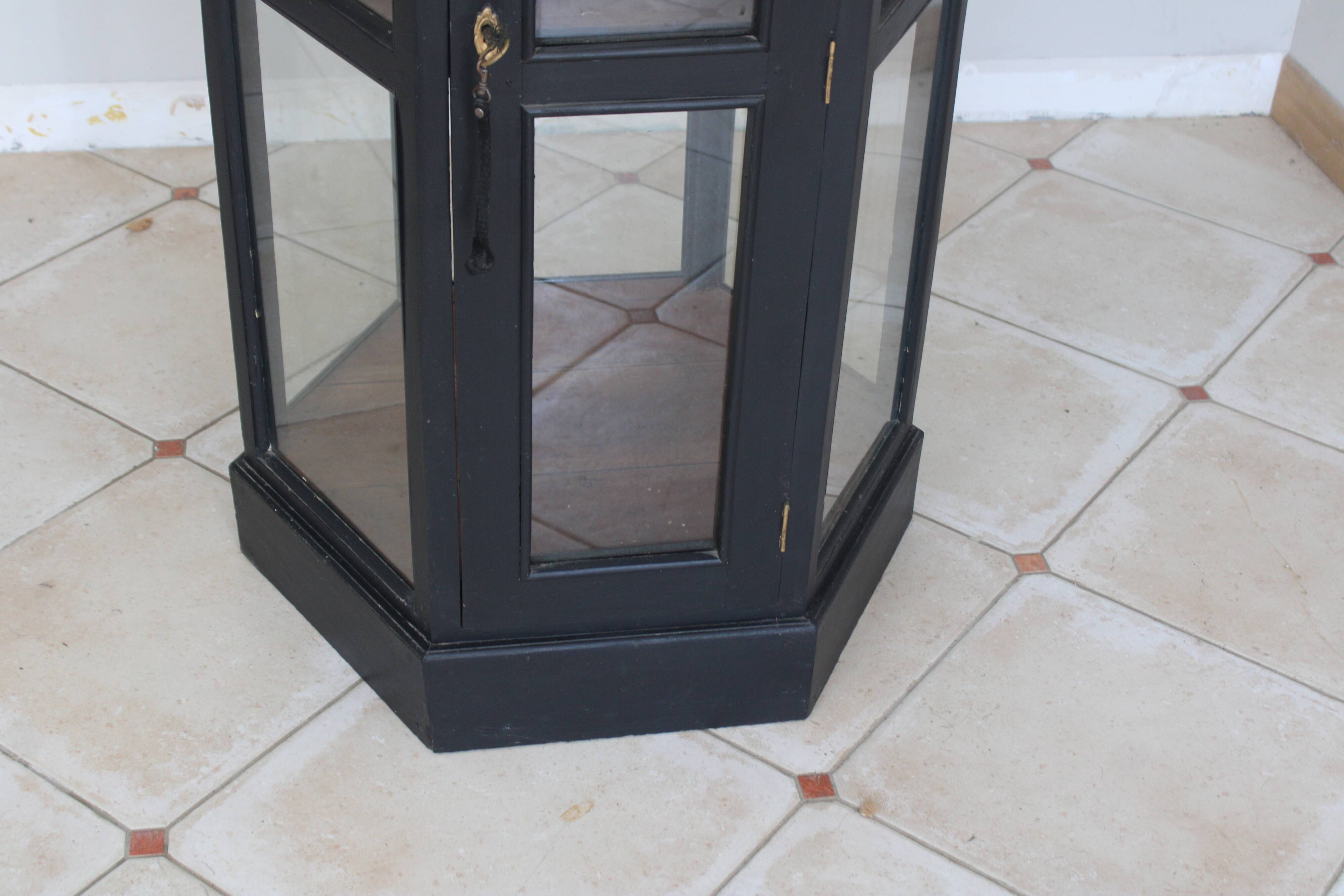Antique black hexagonal display cabinet – 180 cm