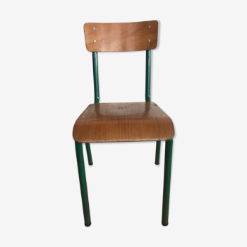 Vintage nursery school chair in green metal mullca style and plywood seat