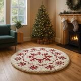 Handmade Moroccan Wool Snowflake Rug: Red & White Christmas Decor 200X200cm