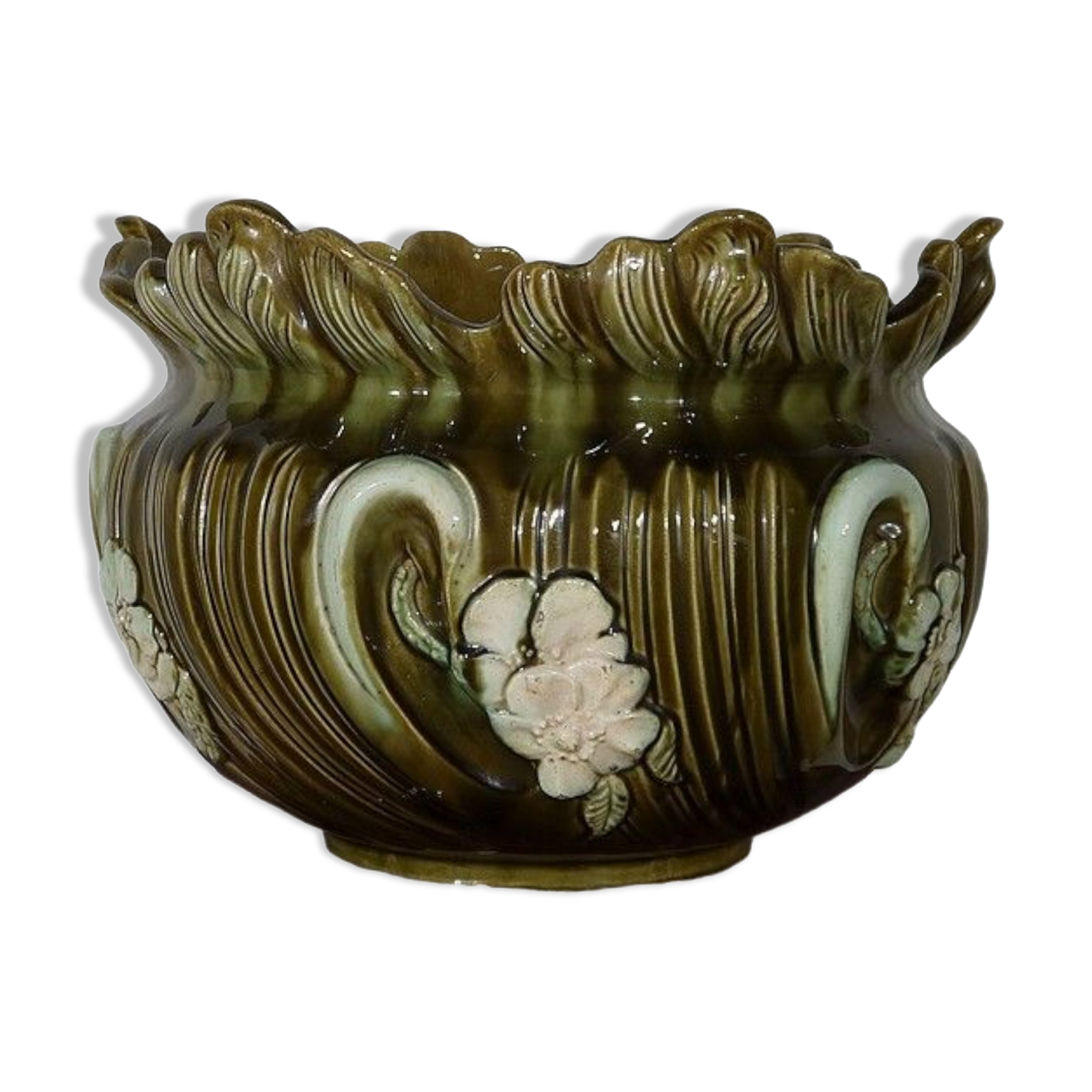 Cache-pot en faïence barbotine, art nouveau – 1920