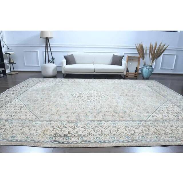 1970s Vintage Persian Handmade Wool Cotton Brown Area Rug 292x400